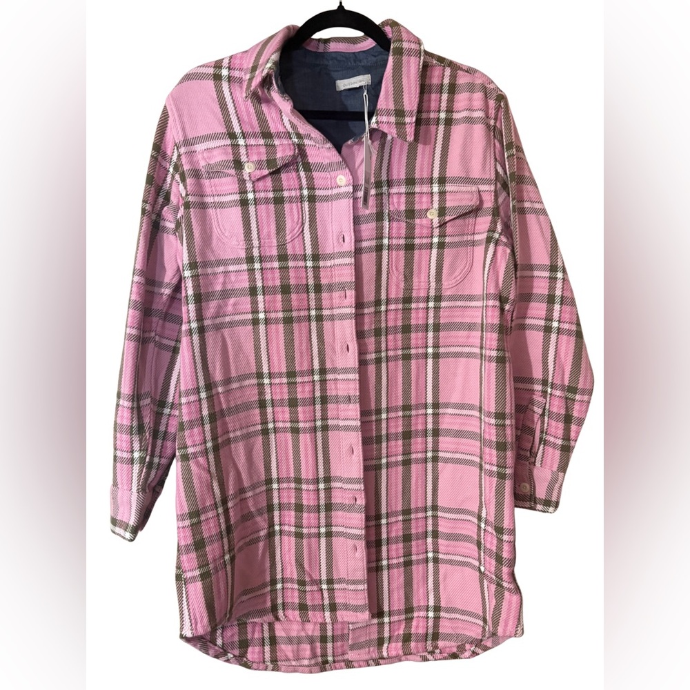Outerknown NWT pink plaid blanket shirt dress size Medium
